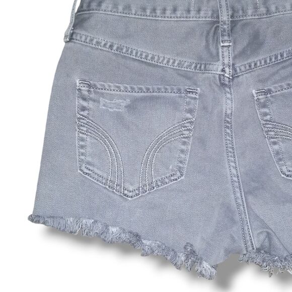 Hollister High Rise Denim Short Shorts-Size 1/25-Gray Wash-Distressed-Button Fly - Picture 5 of 8